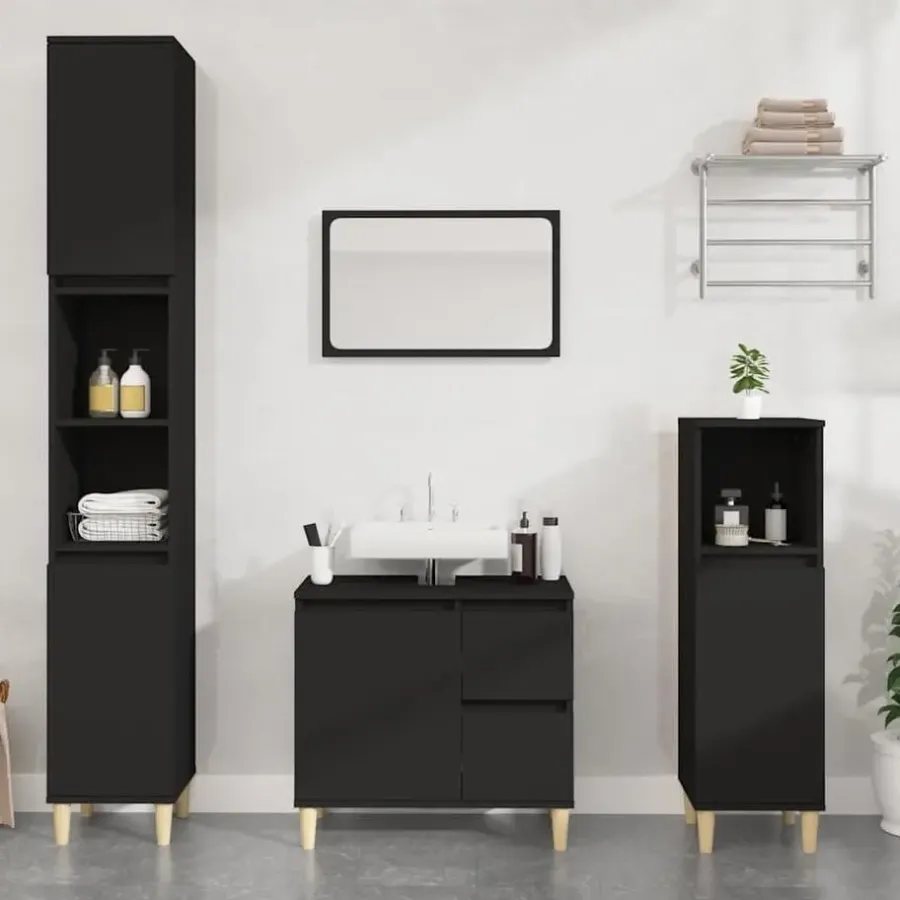 vidaXL - Wastafelonderkast met 1 deur 2 lades - Zwart - Hout - 65x33x60 cm