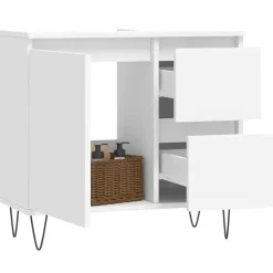 Wastafelkasten-vidaXL - Wastafelonderkast met 2 lades - Wit - Hout en ijzer - 65x33x60 cm