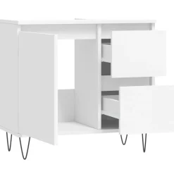 Wastafelkasten-vidaXL - Wastafelonderkast met 2 lades - Wit - Hout en ijzer - 65x33x60 cm