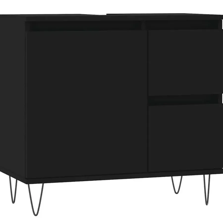 vidaXL - Wastafelonderkast met 2 lades - Zwart - Hout en ijzer - 65x33x60 cm