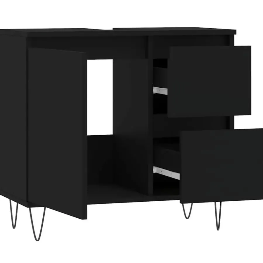 vidaXL - Wastafelonderkast met 2 lades - Zwart - Hout en ijzer - 65x33x60 cm