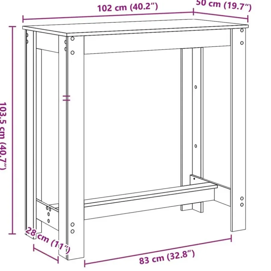 Bartafels-vidaXL - Wit Bartafel - Bewerkt hout - 102x50x103.5 cm