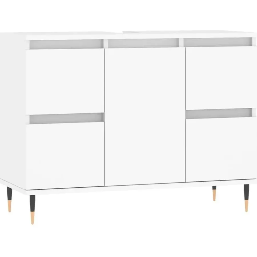 Wastafelkasten-vidaXL - Wit Wastafelonderkast - 1 deur 4 lades - Bewerkt hout - 80x33x60 cm