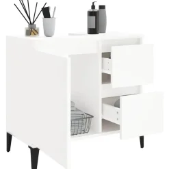 Wastafelkasten-vidaXL - Wit Wastafelonderkast - 1 deur 2 lades - Hout en metaal - 65x33x60 cm
