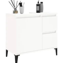 Wastafelkasten-vidaXL - Wit Wastafelonderkast - 1 deur 2 lades - Hout en metaal - 65x33x60 cm