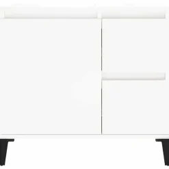 Wastafelkasten-vidaXL - Wit Wastafelonderkast - 1 deur 2 lades - Hout en metaal - 65x33x60 cm
