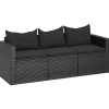 Loungebanken-vidaXL - 3-zits Tuinbank - Zwart - Poly rattan