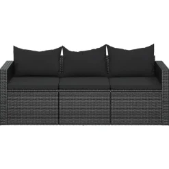 Loungebanken-vidaXL - 3-zits Tuinbank - Zwart - Poly rattan