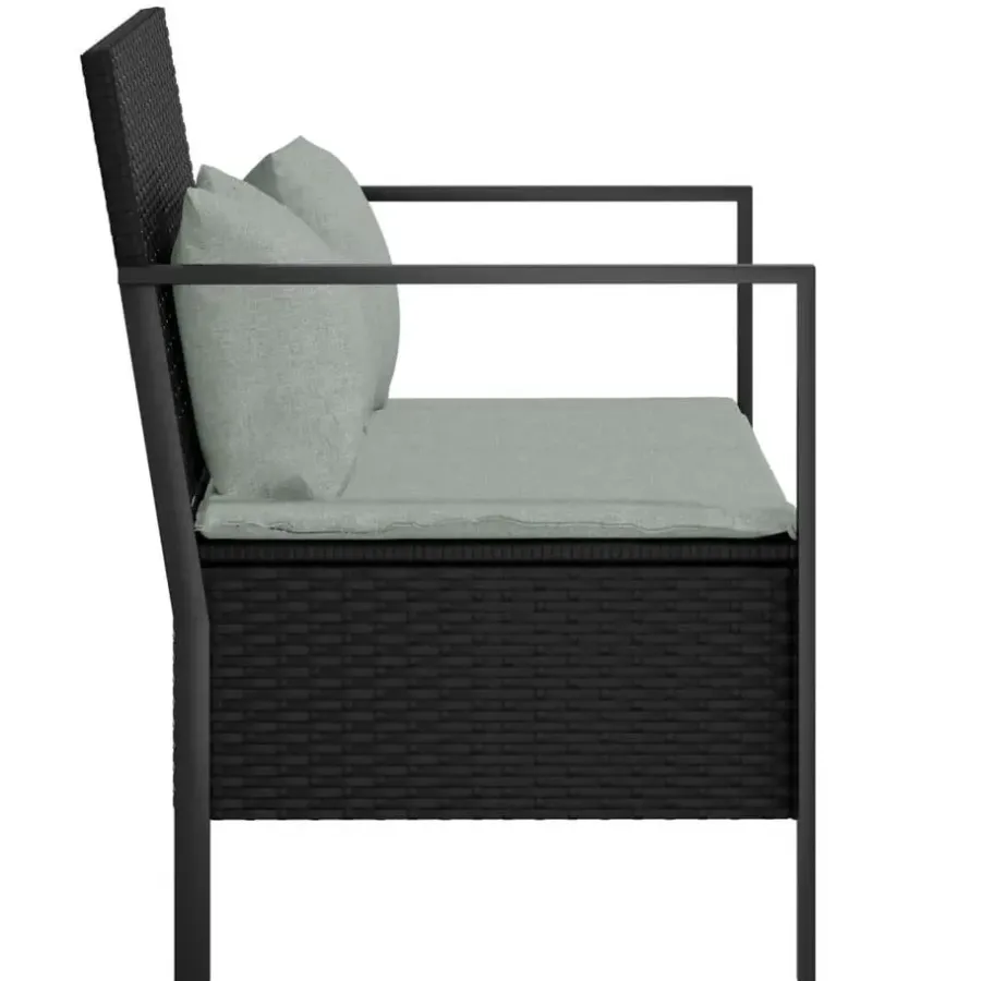 vidaXL - 2-zits Tuinbank met kussens - Zwart - Poly rattan - 112x59x82.5 cm