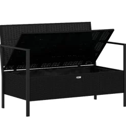 vidaXL - 2-zits Tuinbank met kussens - Zwart - Poly rattan - 112x59x82.5 cm