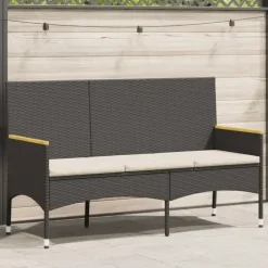 Loungebanken-vidaXL - 3-zits Tuinbank met kussens - Zwart poly rattan - 140x54x85 cm