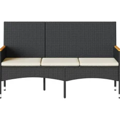 Loungebanken-vidaXL - 3-zits Tuinbank met kussens - Zwart poly rattan - 140x54x85 cm