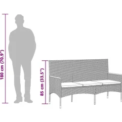 Loungebanken-vidaXL - 3-zits Tuinbank met kussens - Zwart poly rattan - 140x54x85 cm