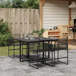 Tuinsets-vidaXL - 4-zits Tuinset - Inklapbaar - Zwart - PE rattan - 110x107 cm