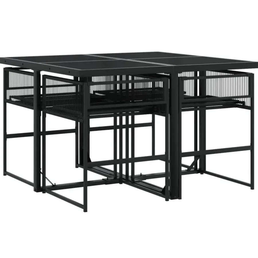Tuinsets-vidaXL - 4-zits Tuinset - Inklapbaar - Zwart - PE rattan - 110x107 cm
