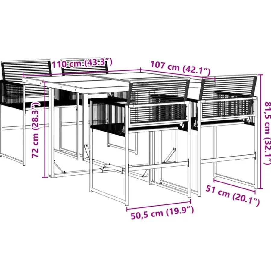 Tuinsets-vidaXL - 4-zits Tuinset - Inklapbaar - Zwart - PE rattan - 110x107 cm