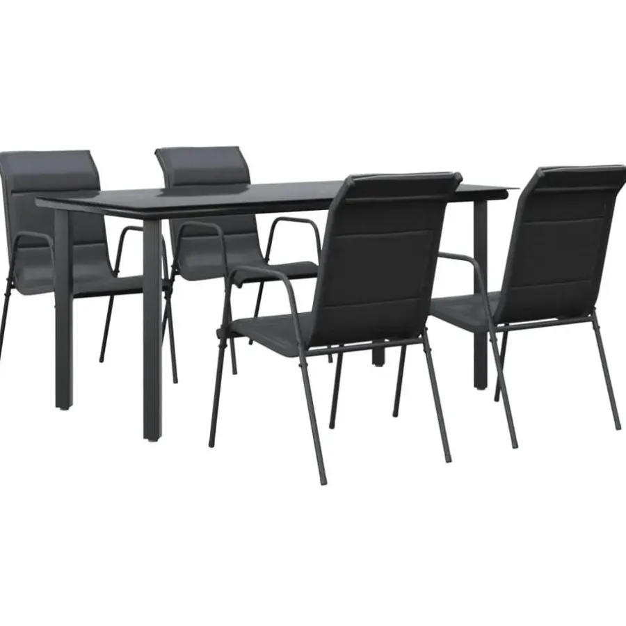 vidaXL - 4-zits Tuinset - Zwart - Textileen met voering en staal - 160x80 cm