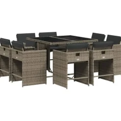 Tuinsets-vidaXL - 8-zits Tuinset donkergrijs kussens - Grijs - PE rattan - 110x106 cm