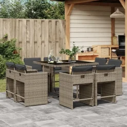 Tuinsets-vidaXL - 8-zits Tuinset donkergrijs kussens - Grijs - PE rattan - 110x106 cm