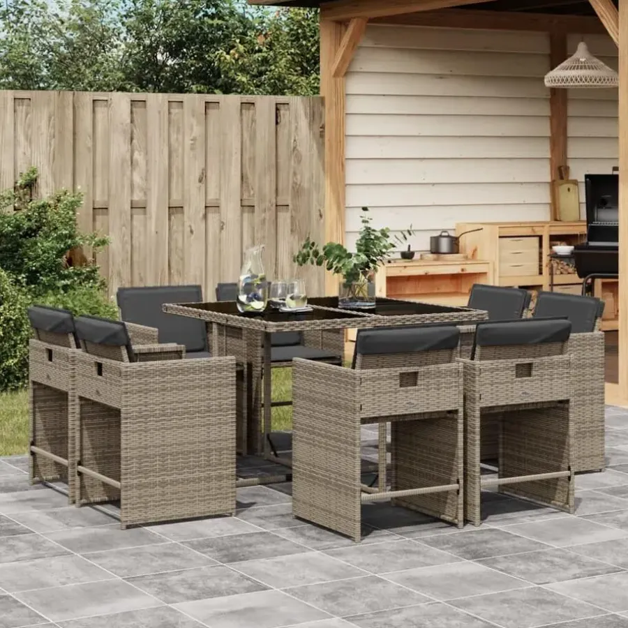 Tuinsets-vidaXL - 8-zits Tuinset donkergrijs kussens - Grijs - PE rattan - 110x106 cm