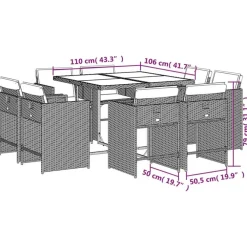 Tuinsets-vidaXL - 8-zits Tuinset donkergrijs kussens - Grijs - PE rattan - 110x106 cm