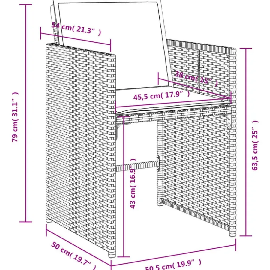 Tuinsets-vidaXL - 8-zits Tuinset donkergrijs kussens - Grijs - PE rattan - 110x106 cm
