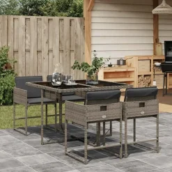Tuinsets-vidaXL - 4-zits Tuinset donkergrijs kussens - Grijs - Poly rattan - 110x106 cm