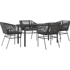 Tuinsets-vidaXL - 5-zits Tuinset grijs kussens - Zwart PE rattan en staal - 160x80 cm