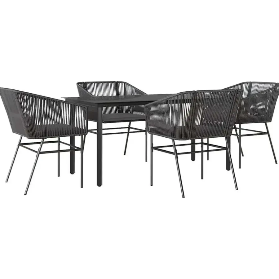 Tuinsets-vidaXL - 5-zits Tuinset grijs kussens - Zwart PE rattan en staal - 160x80 cm