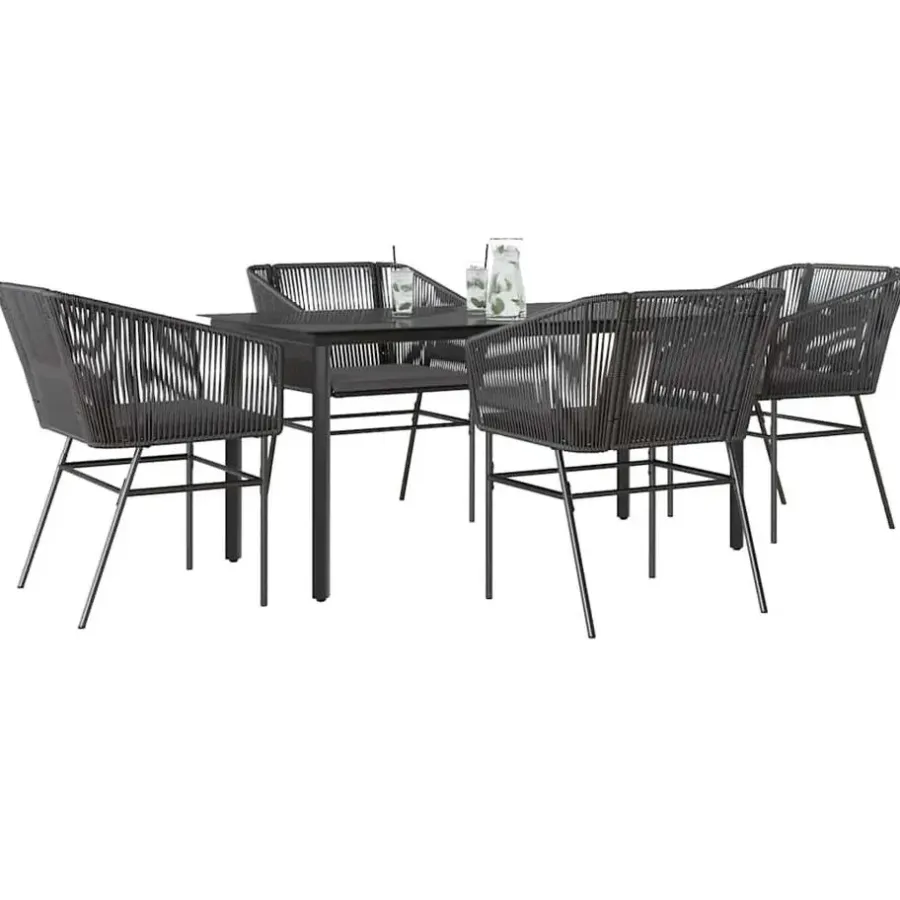 Tuinsets-vidaXL - 5-zits Tuinset grijs kussens - Zwart PE rattan en staal - 160x80 cm