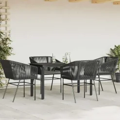 Tuinsets-vidaXL - 5-zits Tuinset grijs kussens - Zwart PE rattan en staal - 160x80 cm
