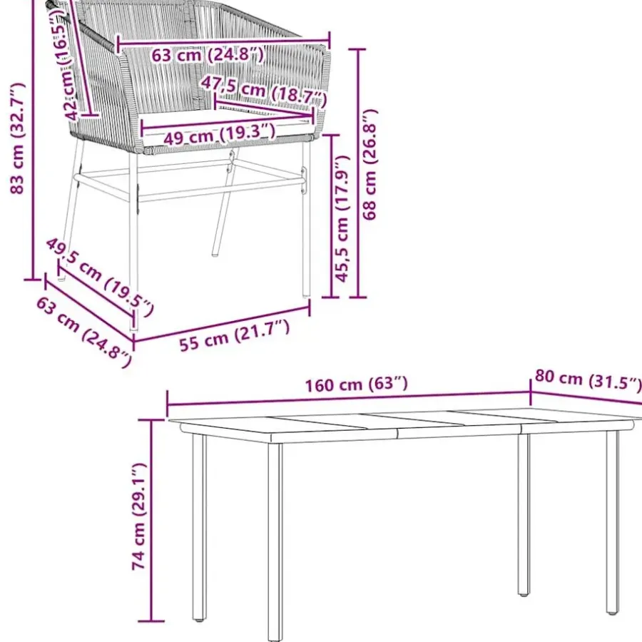 Tuinsets-vidaXL - 5-zits Tuinset grijs kussens - Zwart PE rattan en staal - 160x80 cm