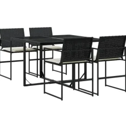 vidaXL - 4-zits Tuinset wit kussens - Inklapbaar - Zwart PE rattan - 110x107 cm