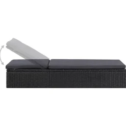 Ligbedden-vidaXL - Zonnebed - Zwart - Poly rattan