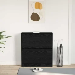 vidaXL - Zwart Schoenenkast met 2 vakken - Bewerkt hout - 80x21x87.5 cm