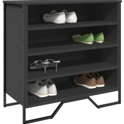 Schoenenkasten-vidaXL - Zwart Schoenenkast met 4 vakken - Bewerkt hout en metaal - 80x38x78 cm