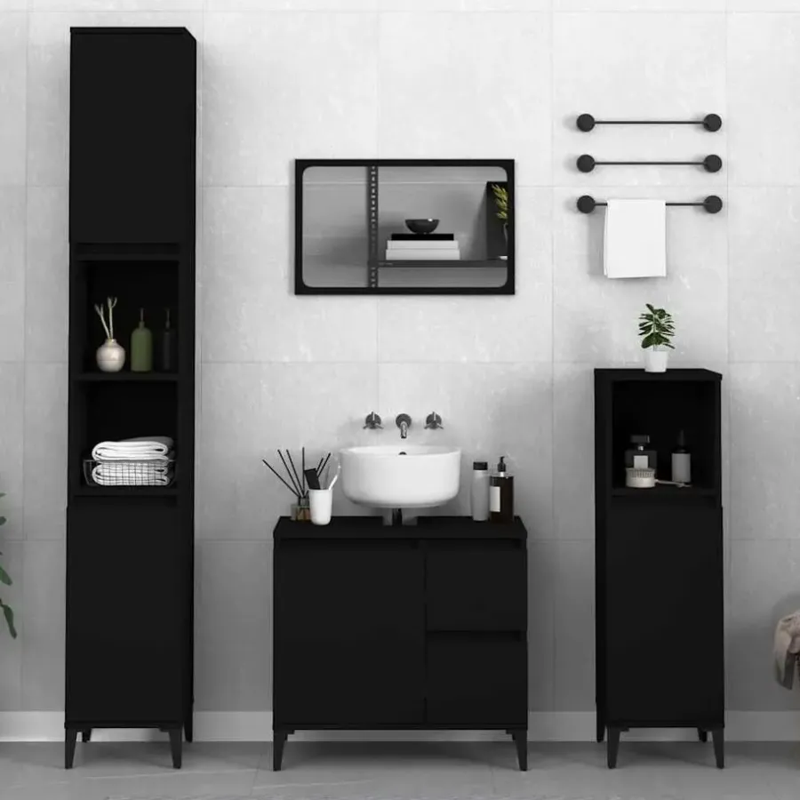 vidaXL - Zwart Wastafelonderkast - 1 deur 2 lades - Hout en metaal - 65x33x60 cm