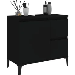 vidaXL - Zwart Wastafelonderkast - 1 deur 2 lades - Hout en metaal - 65x33x60 cm