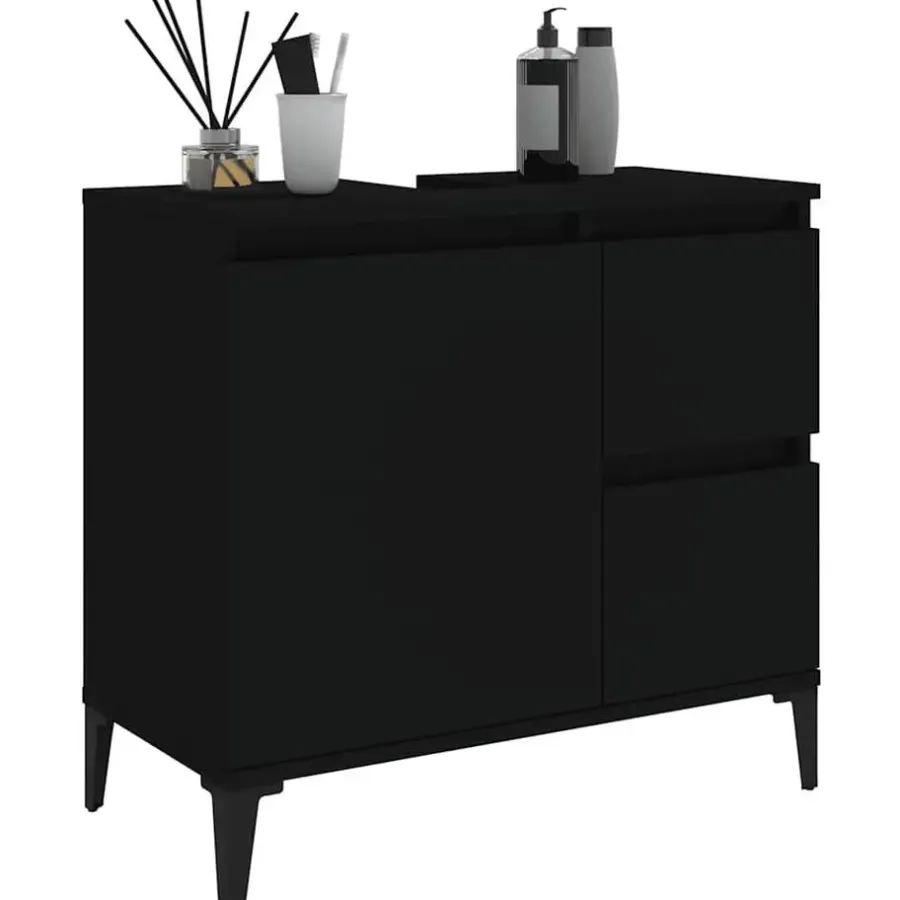 vidaXL - Zwart Wastafelonderkast - 1 deur 2 lades - Hout en metaal - 65x33x60 cm