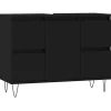 vidaXL - Zwart Wastafelonderkast - 1 deur 4 lades - Bewerkt hout - 80x33x60 cm