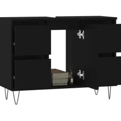 vidaXL - Zwart Wastafelonderkast - 1 deur 4 lades - Bewerkt hout - 80x33x60 cm