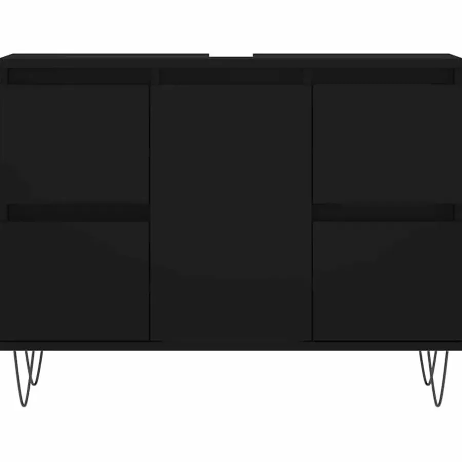 vidaXL - Zwart Wastafelonderkast - 1 deur 4 lades - Bewerkt hout - 80x33x60 cm