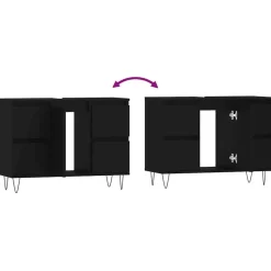 vidaXL - Zwart Wastafelonderkast - 1 deur 4 lades - Bewerkt hout - 80x33x60 cm