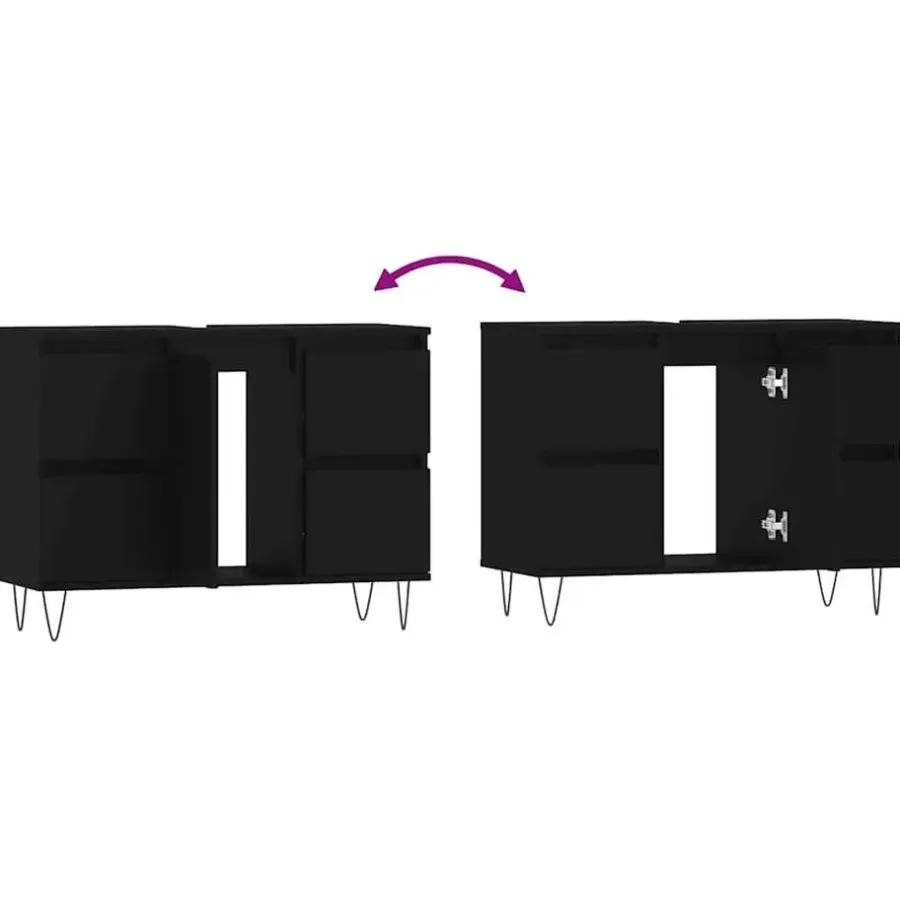 vidaXL - Zwart Wastafelonderkast - 1 deur 4 lades - Bewerkt hout - 80x33x60 cm