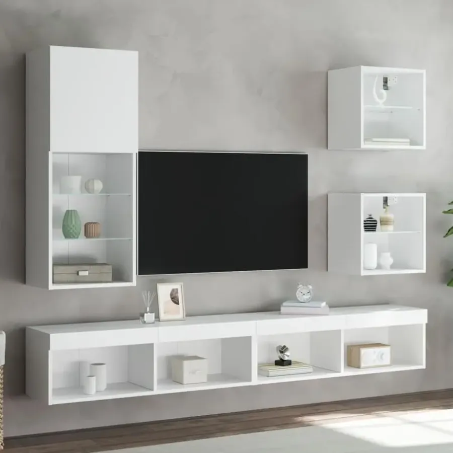 Tv Meubels-vidaXL - Zwevend LED TV-meubel glas legplank - Wit - 40x28.5x40 cm