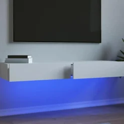 Tv Meubels-vidaXL - Zwevend LED TV-meubel met lade - Wit - Hout - 60x35x15.5 cm - 2 stuks