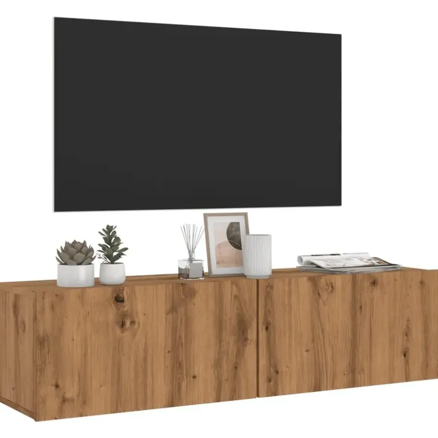 Tv Meubels-vidaXL - Zwevend TV-meubel met 2 deuren - Artisan eiken - Hout - 120x30x30 cm