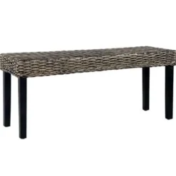Bankjes-vidaXL Bankje 110 cm natuurlijk kubu rattan en massief mangohout zwart