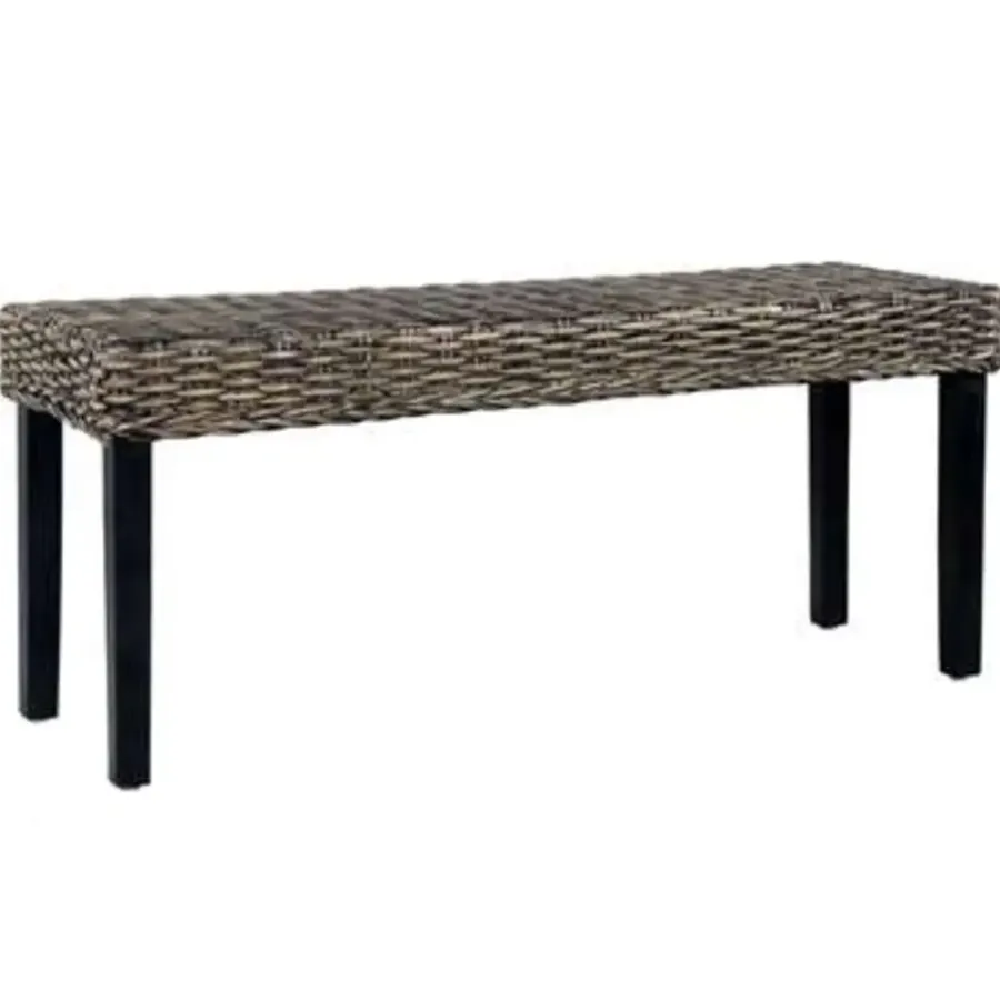 Bankjes-vidaXL Bankje 110 cm natuurlijk kubu rattan en massief mangohout zwart