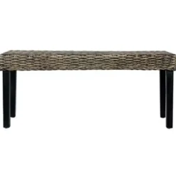 Bankjes-vidaXL Bankje 110 cm natuurlijk kubu rattan en massief mangohout zwart